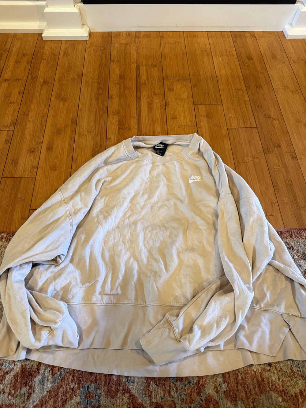 Nike Beige Crewneck Sweatshirt with White Swoosh